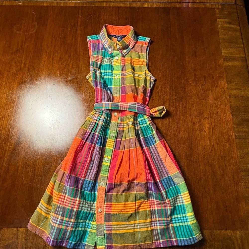 Polo Ralph Lauren Girls Plaid Button Front Shirt Dress 6X Belted